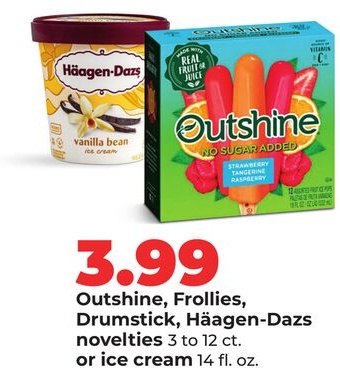 Outshine, Frollies, Drumstick, Häagen-Dazs novelties 3 to 12 ct. or ice cream 14 fl. oz.