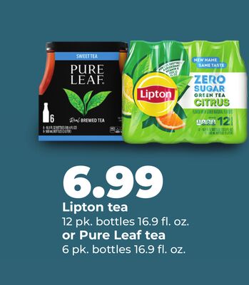 Lipton tea 12 pk. bottles 16.9 fl. oz. or Pure Leaf tea 6 pk. bottles 16.9 fl. oz.