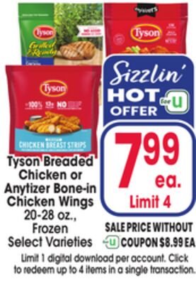 Tyson Breaded Chicken or Anytizer Bone-in Chicken Wings