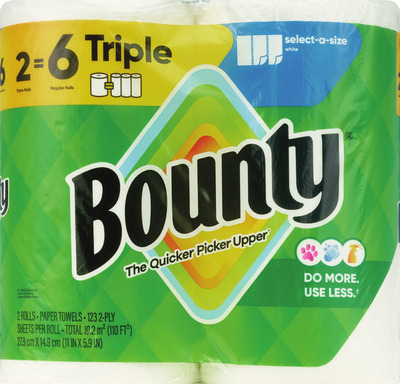 Bounty Select-A-Size 2 triple rolls, Charmin Ultra 6 mega rolls or essentials 9 mega rolls