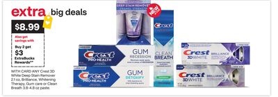 ANY Crest 3D White Deep Stain Remover 2.1 oz, Brilliance, Whitening Therapy, Gum care or Clean Breath 3.8-4.8 oz paste.