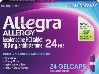 Adult Nasacort 120 sprays, Allegra 24 gelcaps, 30 tablets, Xyzal 35 ct., children's Xyzal 10 oz or Allegra 8 oz