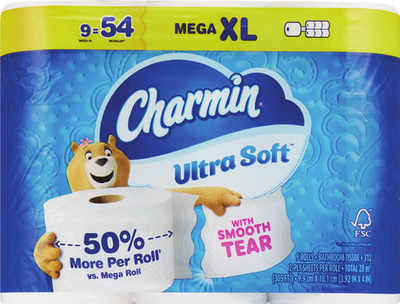 Bounty 8 double rolls, 6 triple rolls or Charmin Ultra 9 mega XL rolls