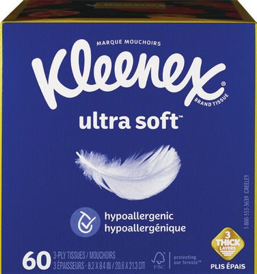 Kleenex cubes 50-70 ct. or rectangular boxes 120-160 ct.