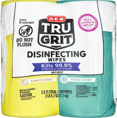 H-E-B Tru Grit Disinfecting Wipes, 75 - 300 ct., or Floor Wipes 16 - 80 ct.