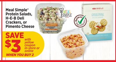 Meal Simple® Protein Salads, H-E-B Deli Crackers, or Pimento Cheese