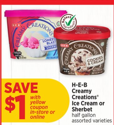H-E-B Creamy Creations® Ice Cream or Sherbet