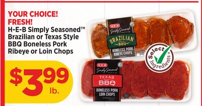 H-E-B Simply Seasoned™ Brazilian or Texas Style BBQ Boneless Pork Ribeye or Loin Chops