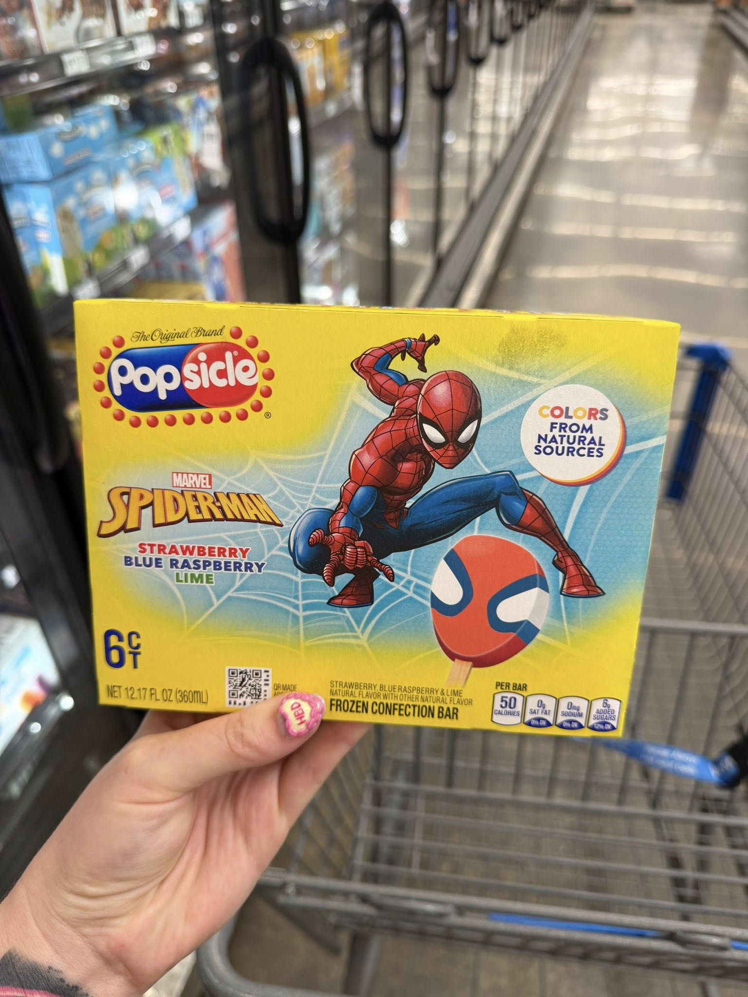 Popsicle Marvel Spider-Man Strawberry Blue Raspberry Lime Frozen Confection Bar