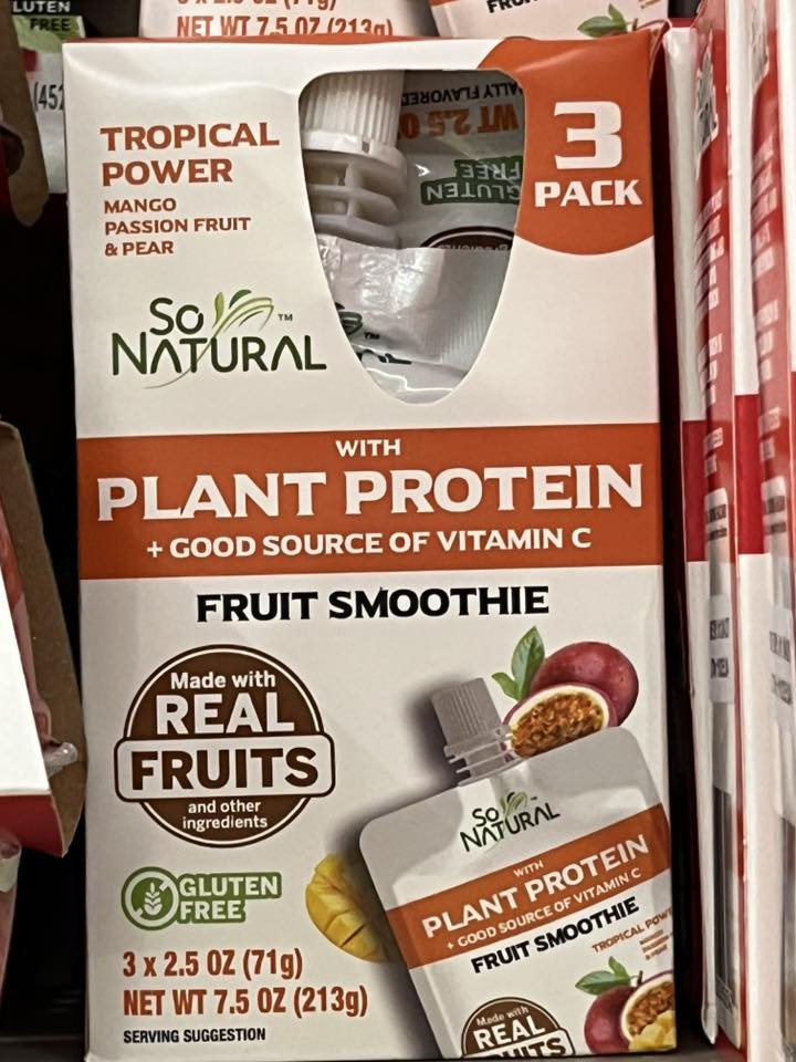 So Natural Tropical Power Mango Passion Fruit & Pear Plant Protein Fruit Smoothie 3 Pack