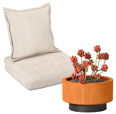 Outdoor cushions, pillows, rugs, planters & more