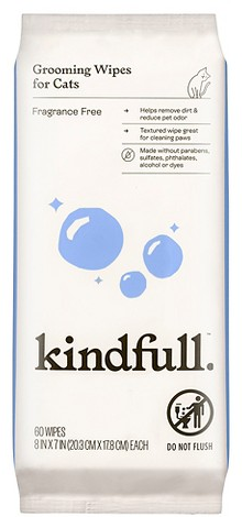 Kindfull 60-ct. fragrance-free grooming wipes for cats