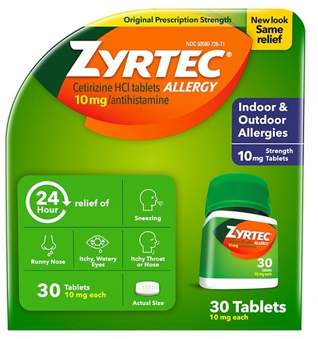 Zyrtec 30-ct. 24-hour allergy relief tablets