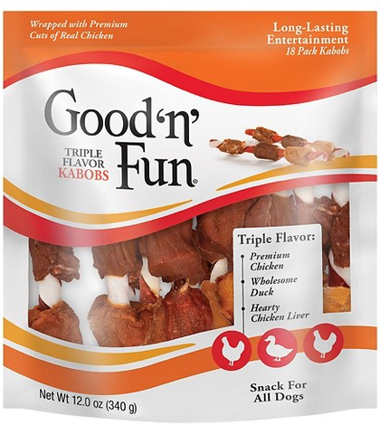 Good ’n’ Fun 12-oz. triple flavor kabobs rawhide dog treats