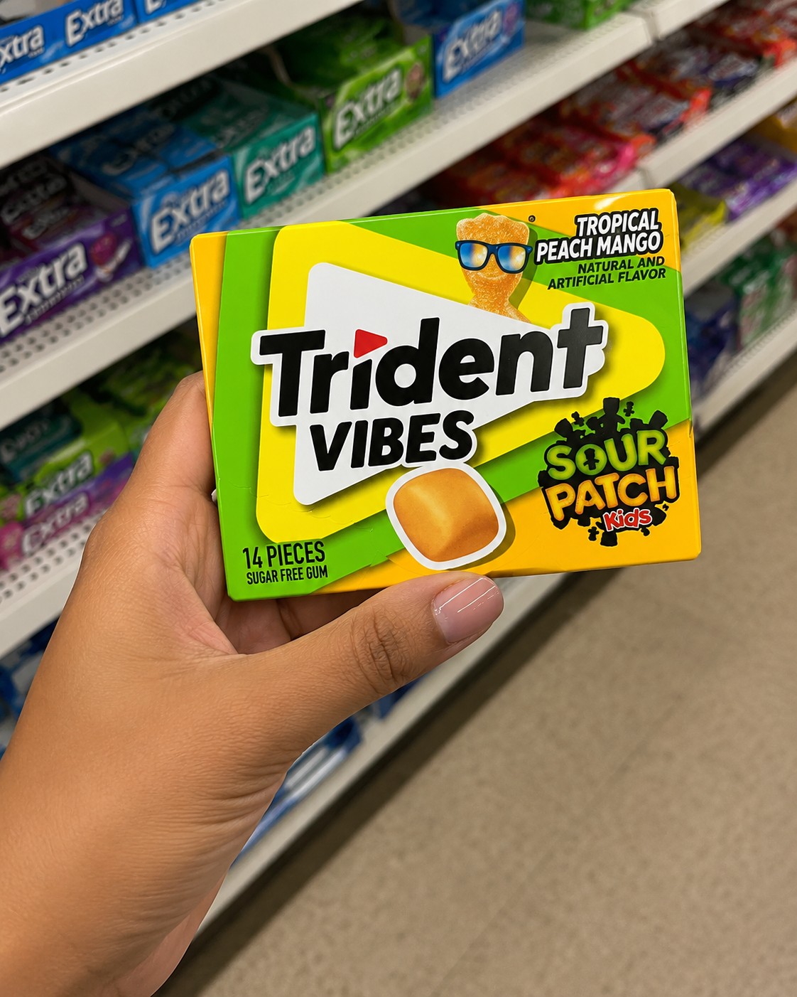 Trident VIBES Sour Patch Kids Tropical Peach Mango Sugar Free Gum