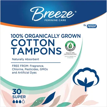 Breeze Organic Cotton Tampons - Super, 30 ct