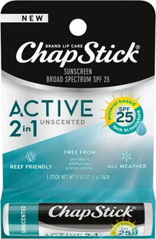 ChapStick Active 2-in-1 Unscented Lip Balm with Mineral Based SPF 25 Sunscreen - 0.18 oz