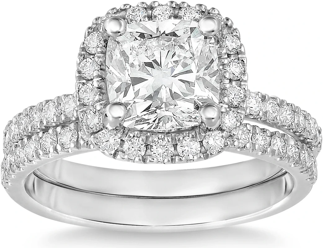 Cushion Cut 1.60 ctw VS2 Clarity, I Color Diamond Platinum Wedding Set
