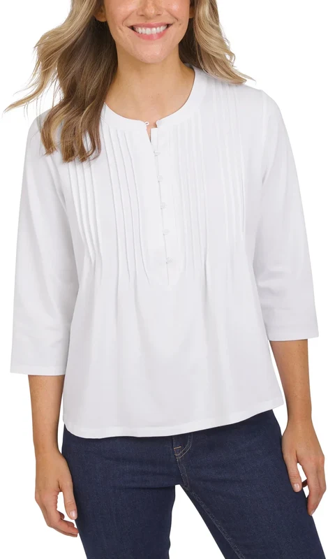Lands' End Women's Pintuck 3/4 Sleeve Top