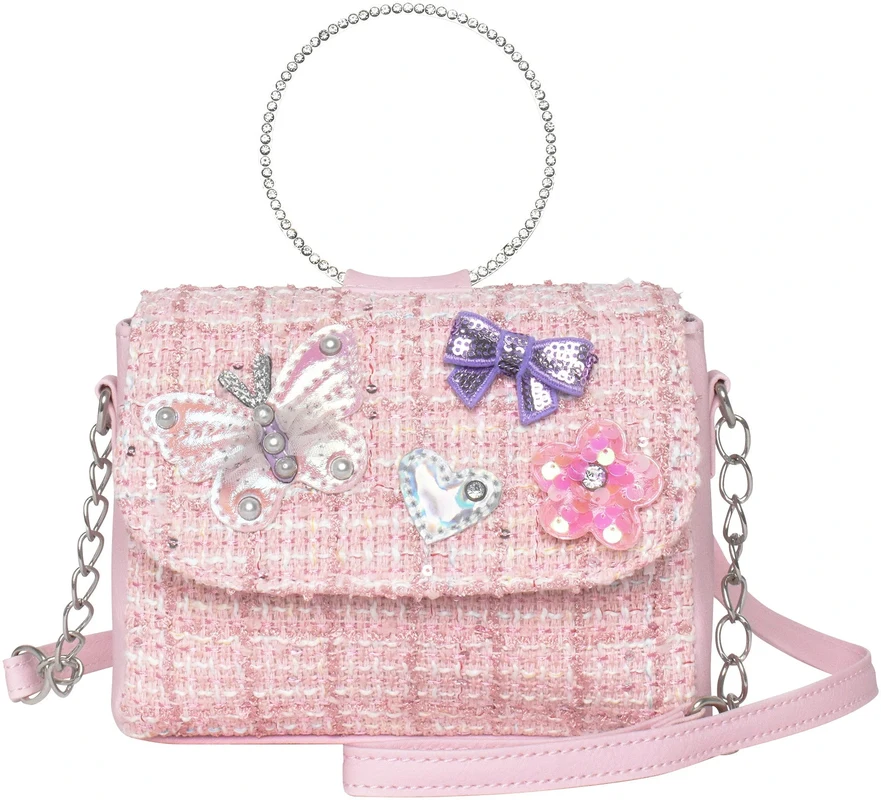 OMG Accessories Tweed Butterfly Applique Mini Flap Bag