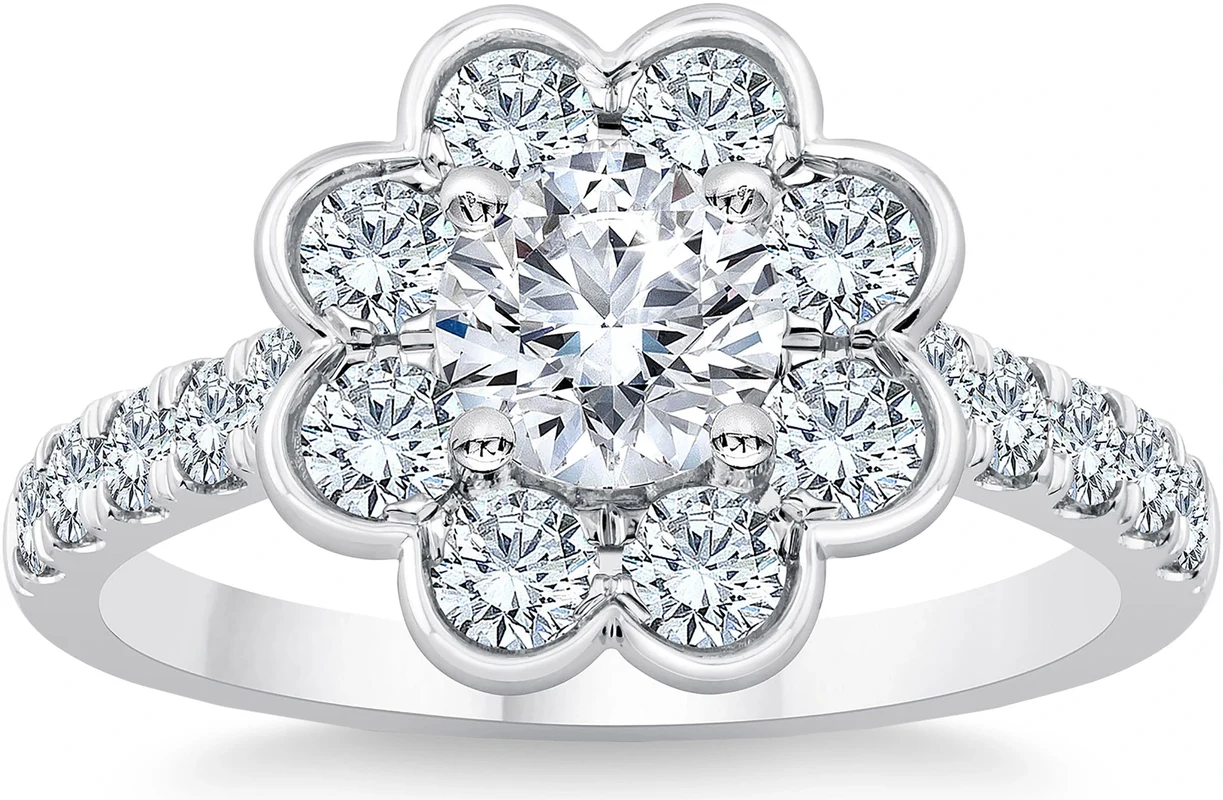 Round Brilliant 1.70 ctw VS2 Clarity, I Color Diamond Platinum Flower Ring