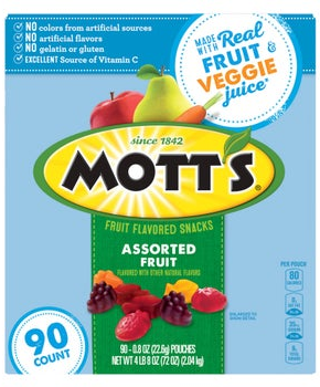 Mott's Fruit Snacks, Assorted Fruit, 0.8 oz, 90-count