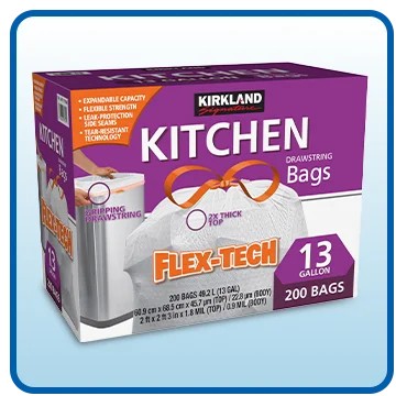 Kirkland Signature Flex-Tech 13-Gallon Kitchen Trash Bags Unscented