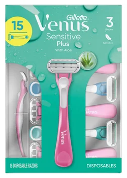Gillette Venus Sensitive Plus Disposable Razor, 15-count