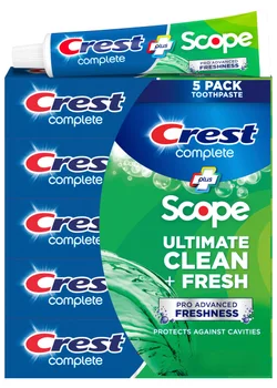 Crest Complete + Scope Advanced Active Foam Toothpaste, 8.2 oz, 5-pack