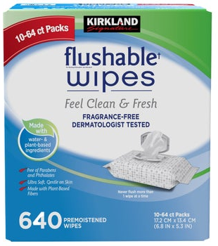 Kirkland Signature Premoistened Flushable Wipes, Fragrance Free, 640-count