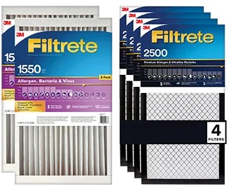 3M 1550 Series Filtrete™ Deep Pleat 4" 2 pk AND/OR 2500 Series Filtrete™ 1" Air Filters 4 pk
