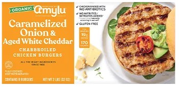 Amylu Organic Caramelized Onion & Aged White Cheddar Chicken Burgers