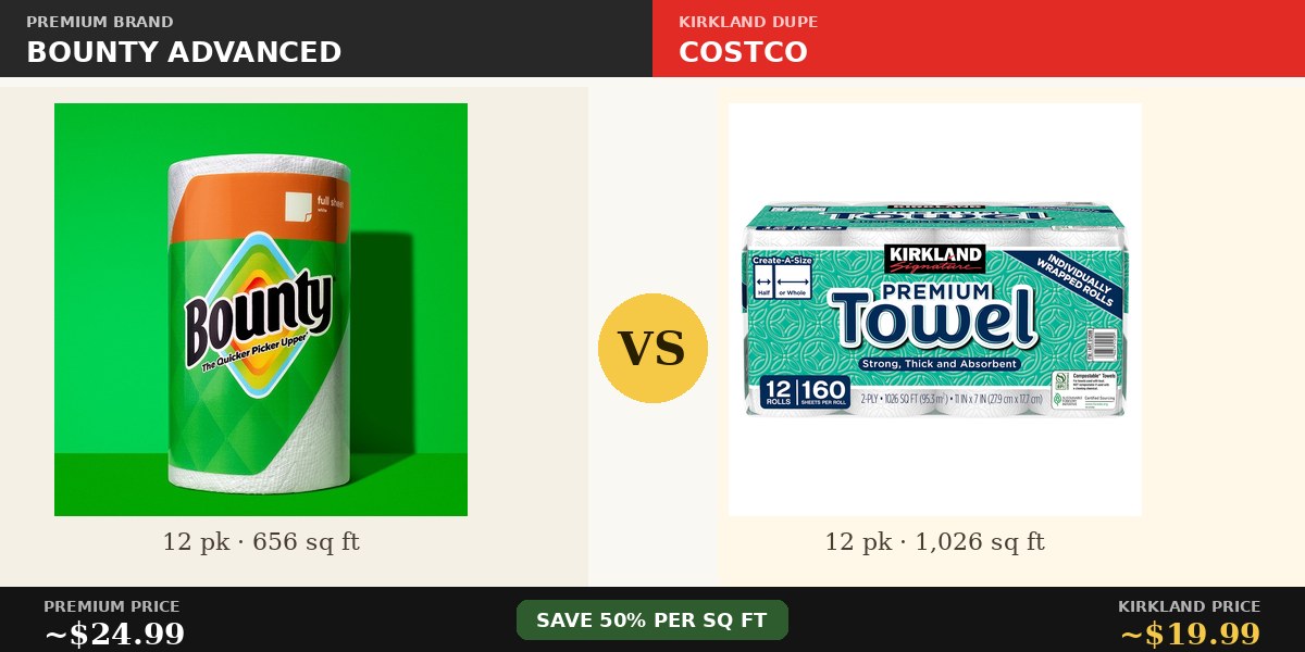 Bounty Advanced vs Kirkland 2-Ply paper towels comparison