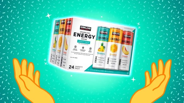 Kirkland Signature Sparkling Energy Drink 24-pack — tropical, peach, orange flavors