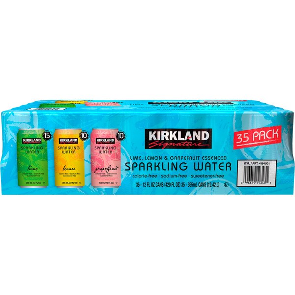 Kirkland Signature Sparkling Water 24-can variety pack — flat-can and chemical-aroma complaints, 2026