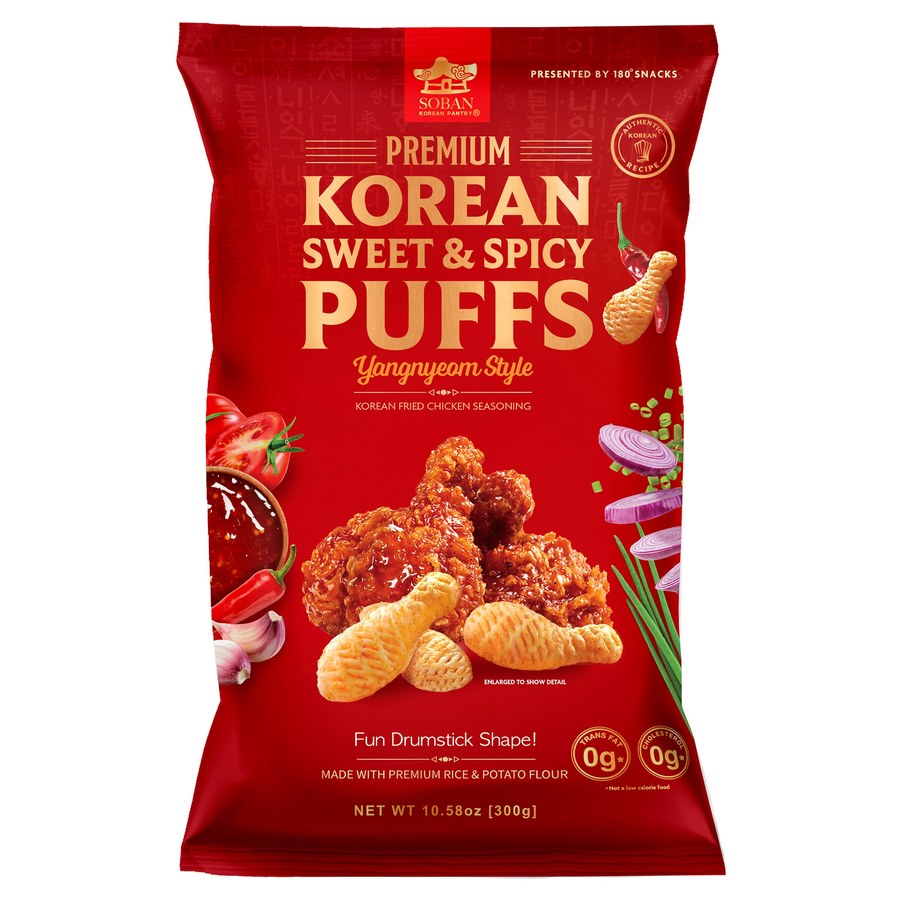 180 Snacks Premium Korean Sweet and Spicy Puffs, 10.58 oz