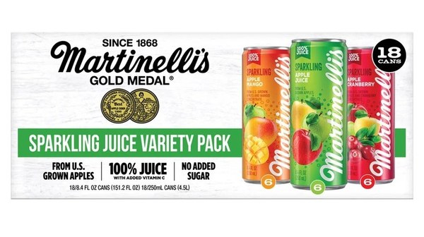 Martinellis Sparkling Juice variety pack — apple, apple-mango, apple-cranberry 18 cans