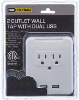 Pro Essentials 2-Outlet Wall Tap with Dual USB, 1 ct