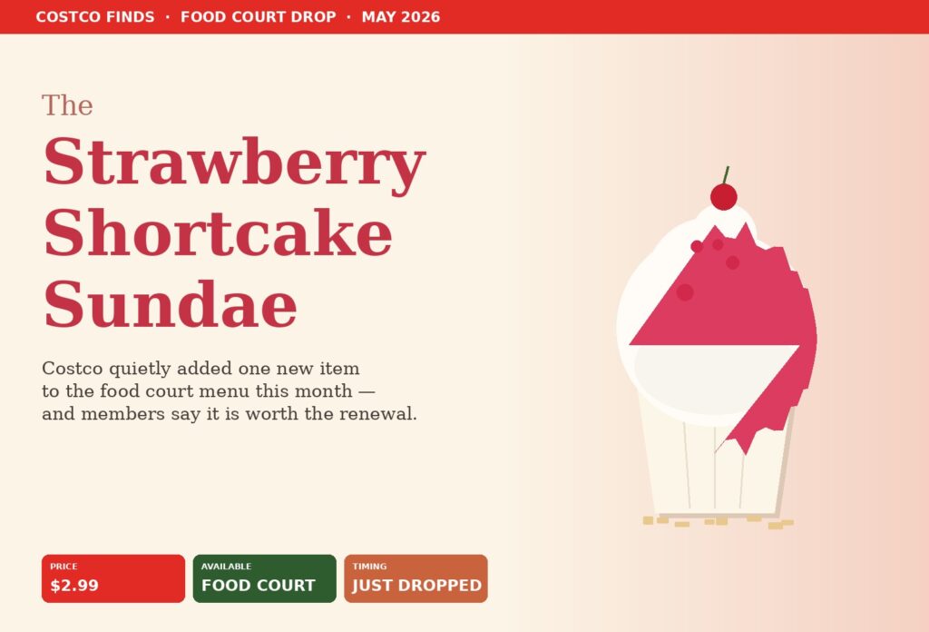 Costco's new strawberry shortcake sundae food court drop — May 2026