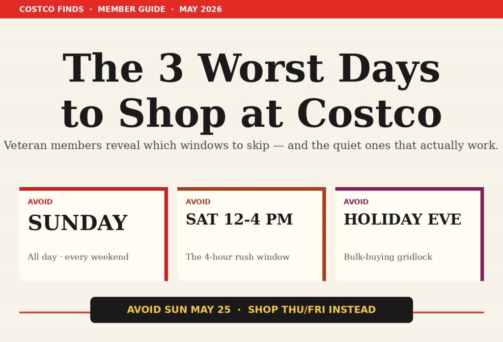 The 3 worst days to shop at Costco — Sunday, Saturday afternoon, and holiday eve — Memorial Day weekend 2026 guide