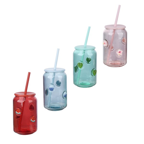 Design Glass Jar With Lid And Straw - $1.50
