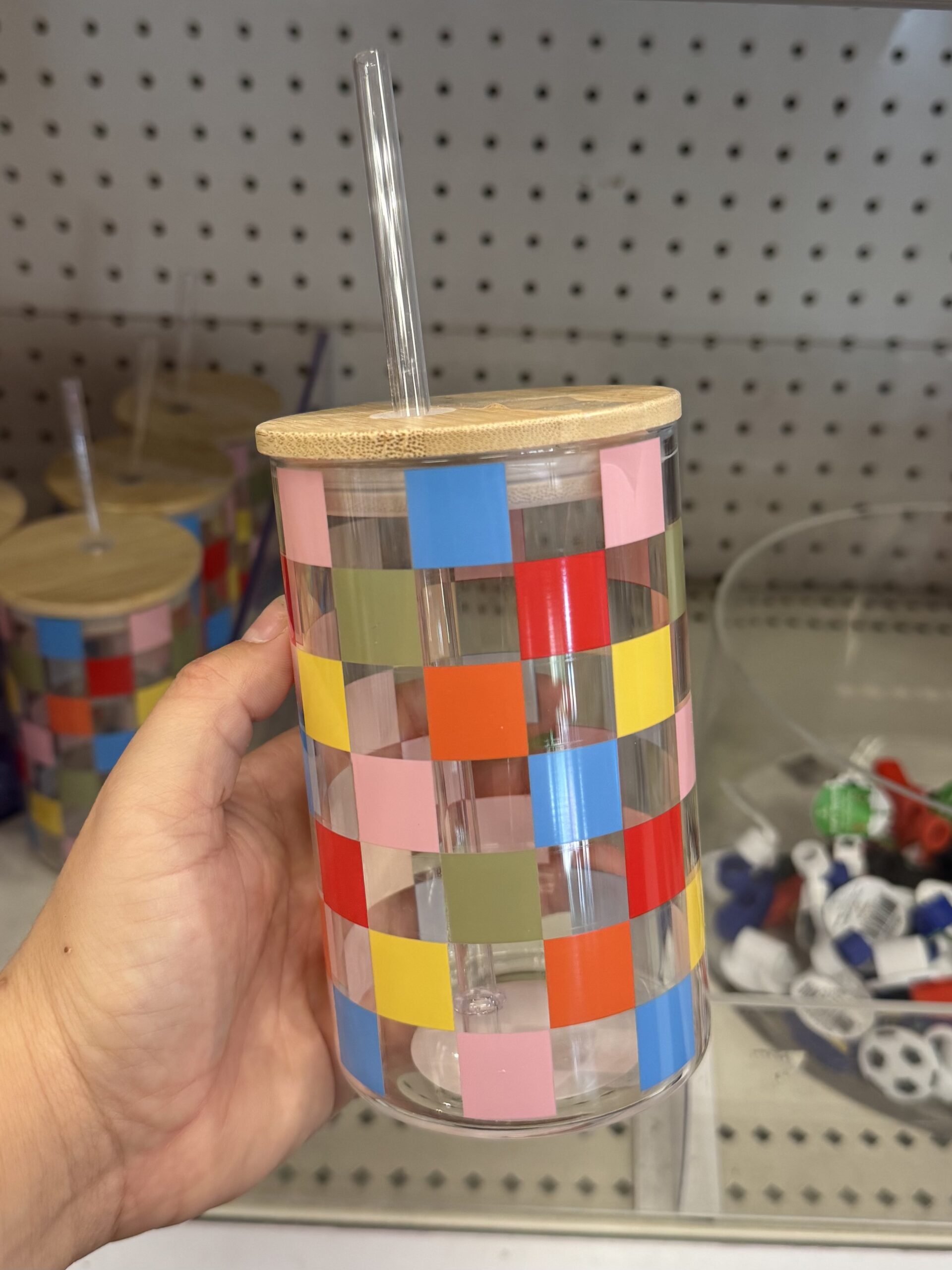 20.3oz Glass Tumbler Checker Pattern - in store