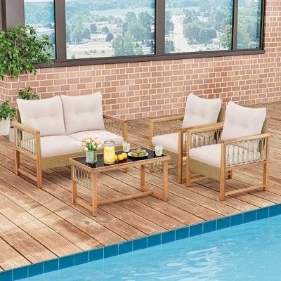 Costway 4-Piece Acacia Wood Patio Set - $249.99
