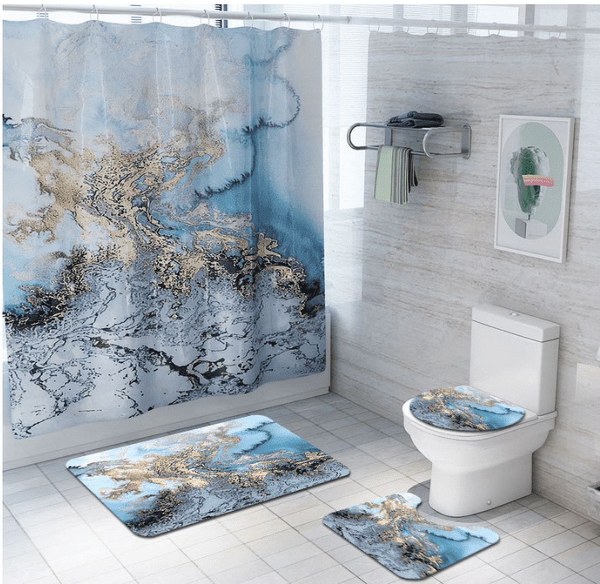 9. Bathroom Sets (Shower Curtain + Mat + Hooks) — $15.00
