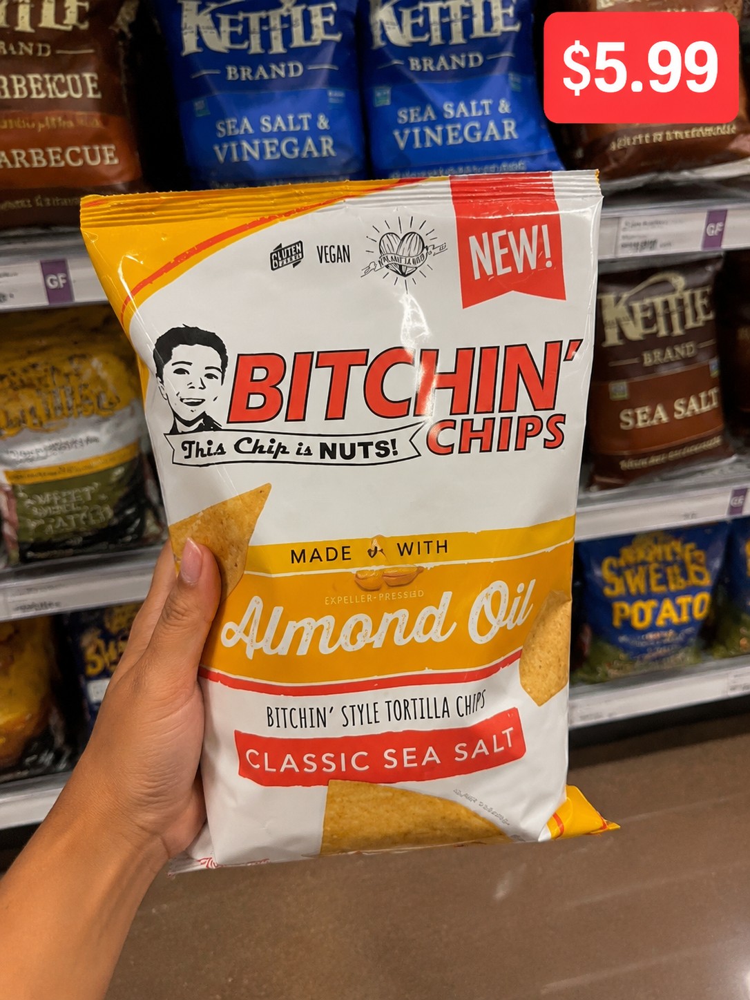 BITCHIN' CHIPS Bitchin' Style Tortilla Chips Classic Sea Salt Made with Expeller-Pressed Almond Oil