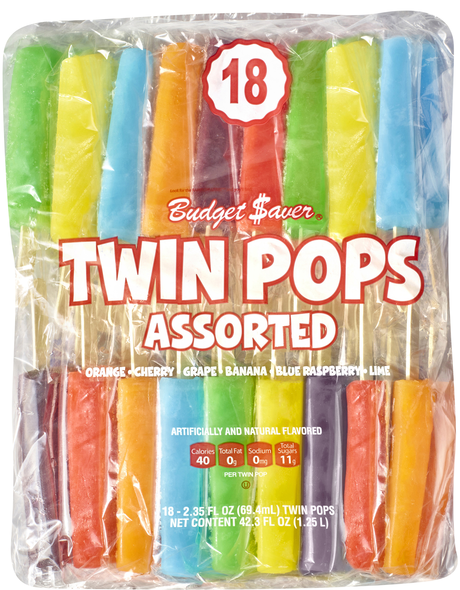 Budget Saver Twin Pops Assorted Flavors Ice Pops - 18 ct
