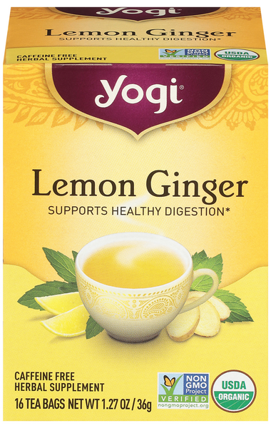 Yogi Organic Caffeine Free Lemon Ginger Herbal Tea Bags