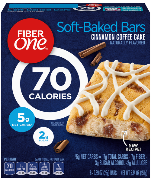 Fiber One 70 Calories Soft-Baked Bars Cinnamon Coffee Cake - 6 ct