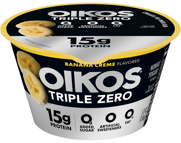 Oikos Triple Zero 15g Protein Non Fat Banana Creme Greek Yogurt Cup