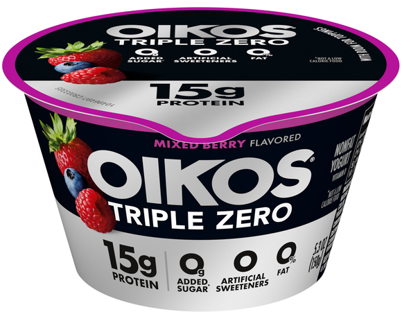 Oikos Triple Zero 15g Protein Non Fat Mixed Berry Blended Greek Yogurt Cup